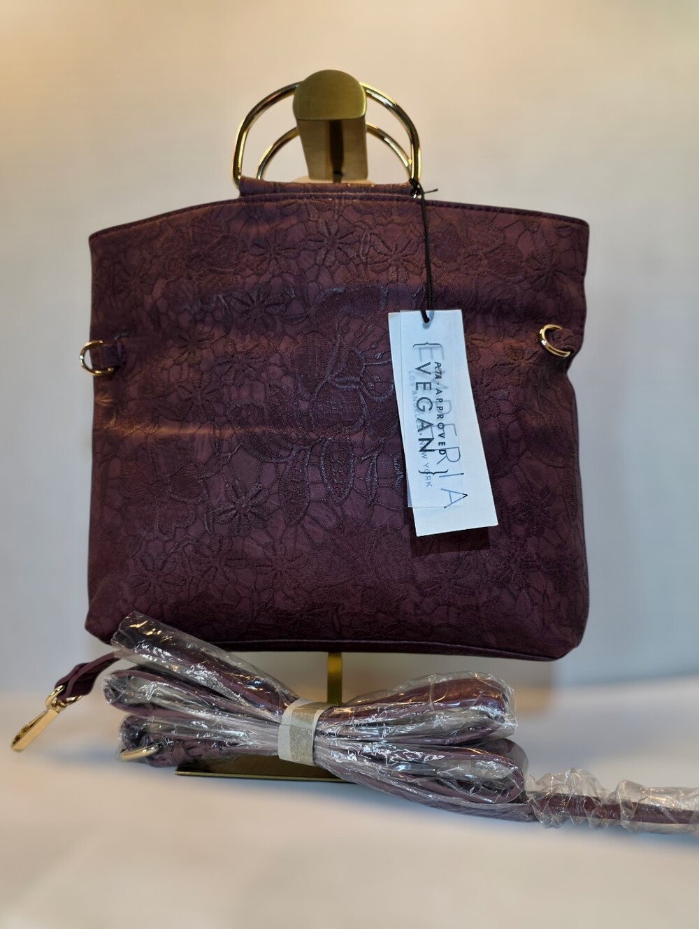 SALE!! Maroon Floral Pattern Foldover Clutch & Carry Strap by Emperia LA NWT - Picture 2 of 7